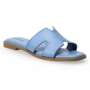 SONOMA Flat Sandals for Women 2025 Dressy Summer Leather Slides with Square Open Toe, blue, Us Size 8