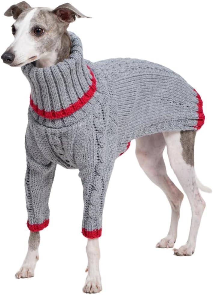 Italian Greyhound Clothes, Warm Sweater for Whippets, Dog Onesie, Two-Legged Turtleneck Warm Sweater for Small Medium Dogs (Large, Grey)