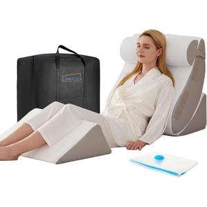 4PCS Wedge Pillow Set for After Surgery, Orthopedic Bed Wedge Pillow for Back Pain Relief, Sitting up in Bed, Recovery, Acid Reflux, Snoring, Body Pillow for Sleeping, Leg, Shoulder Support, White/Grey