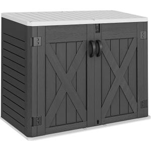 YITAHOME Outdoor Horizontal Storage Shed with X-Shaped Lockable Door, 35 Cu Ft All-Weather Resin Tool Shed w/o Shelf, Ideal for Bike, Trash Cans, Garden Tools, Lawn Mowers, Dark Gray