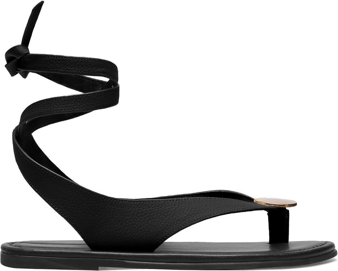 Molozoey Strap Flip Flop Flat Sandals for Women with Metal Circular Ankle Strappy Ladies Fashion Cute Summer Thong Sandals Dressy.