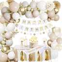 2 x Upgraded Gold White Birthday Party Decorations for Girls Women Men with Happy Birthday Sash,Banner,Tissue Pompoms,Circle Dots Garland,Paper Tassels Garland, cake topper for Her Decor