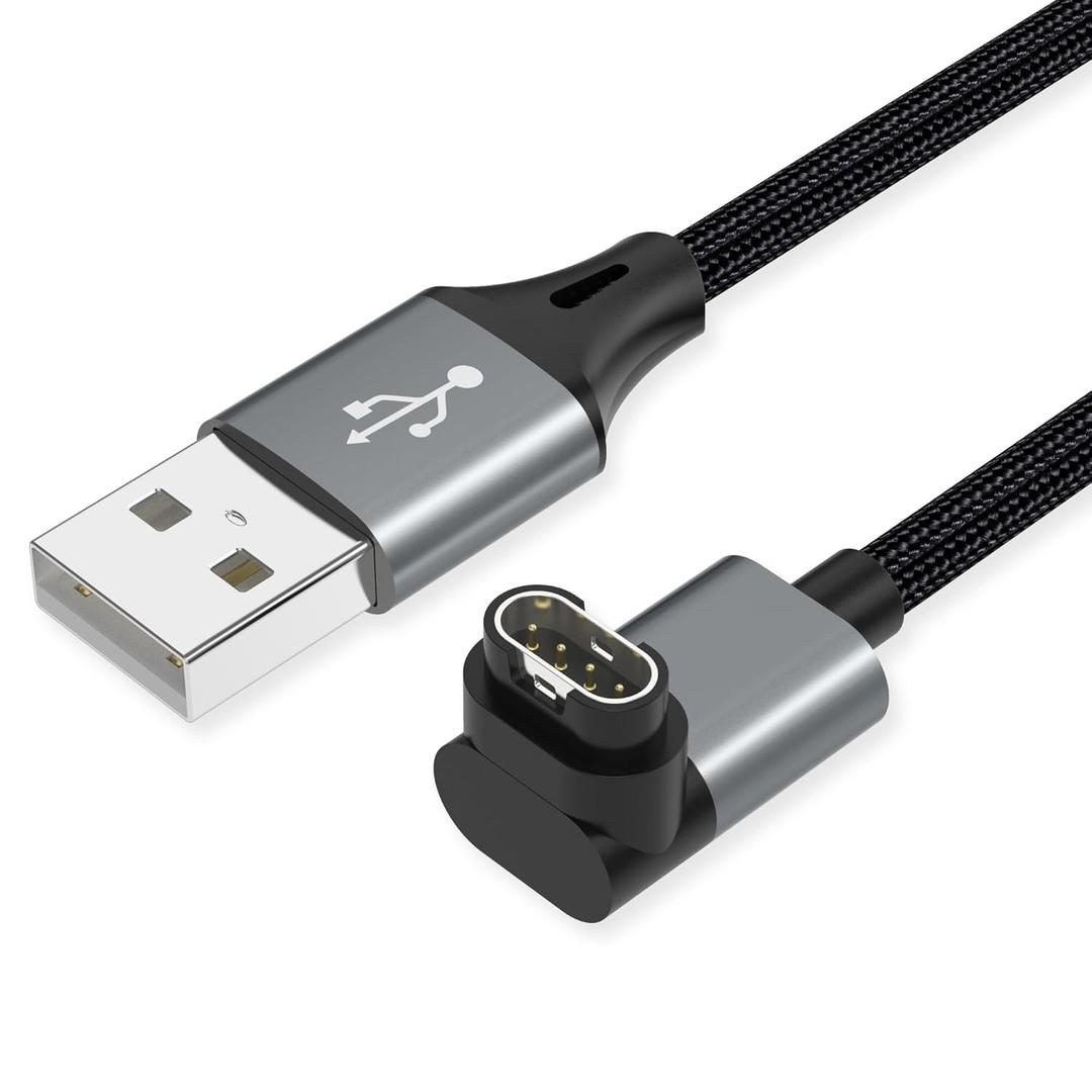 AGVEE 2 Pack 3.3ft Charger Cable for Garmin Watch, L-Shape Braided Charging Cord for Fenix, Forerunner, Vivoactive, Instinct, Venu, Tactix, Approach, D2, Quatix Series, Dark Gray