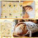 Hahafelt 2 Pack Beeswax Bread Bags for Homemade Sourdough Bread 17" x 13" Wide Zipper Access Organic Beeswax Linen Cotton Food Storage Bag with Sealing Zip to Keep Fresh(Bee)