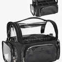 Makeup Brush Bag, Clear Makeup Brush Holder Professional Makeup Artist Travel Case Waterproof Cosmetic Organizer Bag, Full Open Easy to Access, with Adjustable Shoulder Strap and Dividers