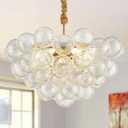 Nordic Bubble Ball Chandelier Dia 26" Modern Gold 9 Lights Swirled Clear Ribbed Blown Glass Chandelier Light Fixture for Living Room Dining Room Kitchen Foyer Entryway
