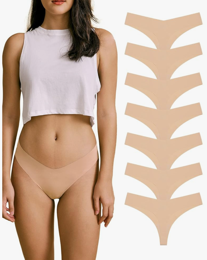 SHARICCA Women No Show Seamless Underwear Thong Invisible Soft Panties Multi Pack, S