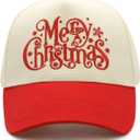 Qoyupuza Two-Tone Merry Christmas Embroidery Dad Hat - Eco-Friendly Degradable Snapback, Unisex Xmas Holiday Cap (Red/Beige)