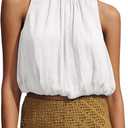 Womens Summer Halter Tops Cute Sleeveless Crewneck Puffy Hem Bubble Crop Tank Top Casual Dressy Going Out Blouse Top (White, S)