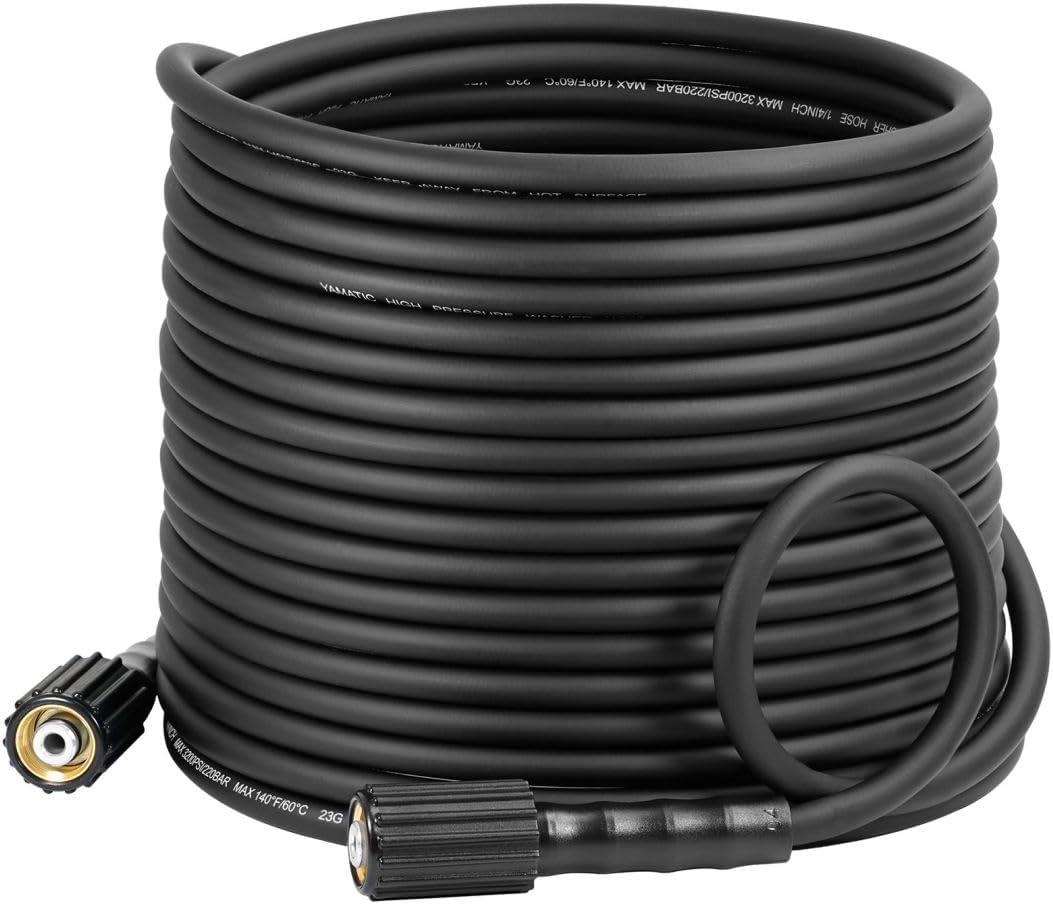 YAMATIC Flexible Pressure Washer Hose 50FT 1/4", 3200 PSI, M22-14mm Female Ends, Kink-Resistant Replacement for Gas/Electric Power Washer Troy-Bilt Ryobi Craftsman, Black