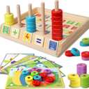 Toddler Montessori Math Toys, Wooden Math Manipulatives with Counting Number Blocks, Preschool Kindergarten Learning Activities, Educational Math Toy for Kids 2-5, Christmas Stacking Puzzle Toy, 9.45 x 8.66 x 1.57 inches