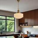 Vintage Milk Glass Pendant Light, 10.6" White Pleated Glass Chandelier, Brass Pendant Lights Kitchen Island Light Fixtures, for Dining Room, Hallway, Bar Counter, Foyer, E26 Bulb Included, 10.6In