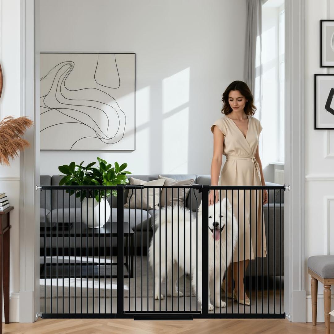 41" Extra Tall and Wide Pet Gate, 71.3-76.7 in Baby Gates with Door for Doorways Hallways, Walk Thru Large Dog Gate Indoor, Auto Close Long Child Safety Gates for Kids Puppy Doggie, Black