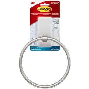 Command Hand Towel Holder Satin Nickel with Water Resistant Command Strips, Rust Resistant Bathroom Organizer, Holds up to 5 lbs, Large