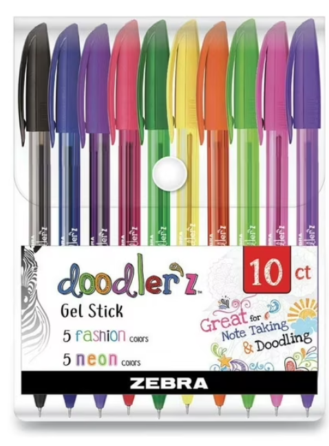 Zebra Pen Doodlerz Gel Stick Pen, Bold Point, 1.0mm, Assorted Glitter Colors, 27 Pack