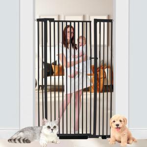 55.1 inch Extra Tall Pet Gate Baby Gate, Extra Wide Adjustable 29.92"-43", Pressure Mounted Walk Through Swing Safety Dog Gate for Stairs, Doorways, Kitchen,1.37" Narrow Bar Spacing,Black