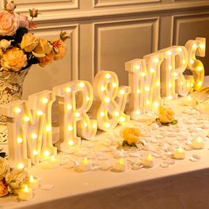 6 Pcs Mr and Mrs LED Sign 12 Flameless LED Candles 300 Artificial Rose Petals Neon Mr and Mrs Sign for Wedding Table Heart Romantic Candles Light up Letters for Romantic Night Decor(White)