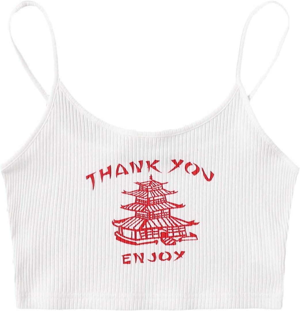 Floerns Women's Sleeveless Camisole Letter Print Crop Cami Top XS