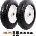 MZREXN 14.5" Wheelbarrow Tire Flat-Free 3.00/3.25/3.50/4.00-8" Solid Tire and Wheel with 3"-7" Centered Hub, 3/4" & 5/8" Bearings Replacement for Hand Truck/Dolly/Utility Cart/Garden Cart 2PCS White