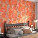 FunStick 17.5x354 Floral Wallpaper Peel and Stick Vintage Burnt Orange Wallpaper Stick and Peel Orange Floral Contact Paper for Cabinets Walls Renter Friendly Flower Wallpapers for Girls Kids Bedroom