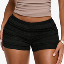 MakeMeChic Women's Ruffle Mini Shorts Crochet Layered Mesh Lace Micro Shorts, Size M