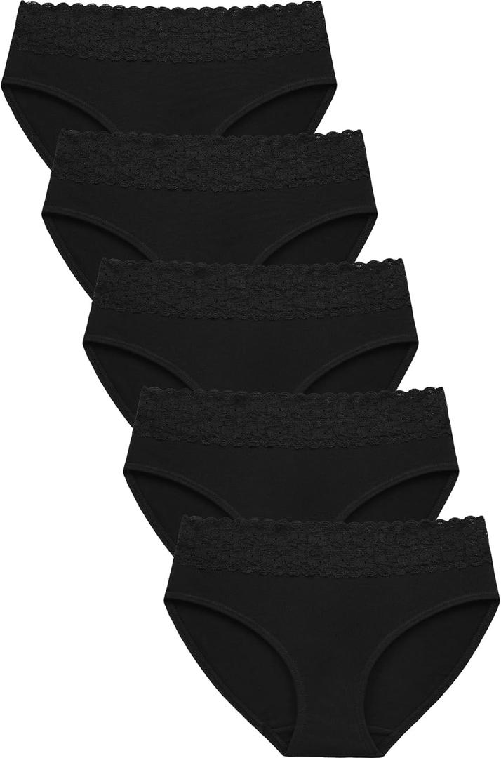 Wealurre Cotton Panties for Women Bikini Underwear Hipster Underpants Lace Briefs Pack (Large)