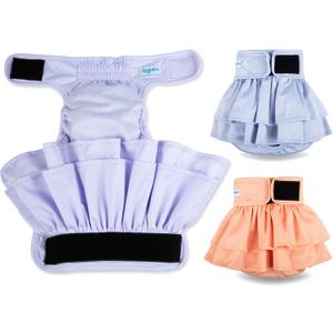 Leekalos Reusable Female Dog Diapers - Easy to Put On, High Absorbent, Washable (Purple, Gray, Pink, Large - Pack of 3)