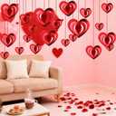 2 x 32 Pcs Valentines Day Hanging Hearts Decorations 3D Heart Hanging Decoration, red Heart Ornament for Valentine Day Wedding Anniversary Engagement Romantic Decorations Special Night Party Supplies