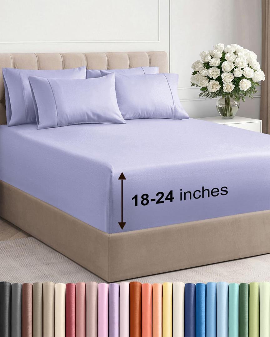 Extra Deep Queen Sheet Set - 6 Piece Breathable and Cooling Sheets - Hotel Luxury Bedding for Women, Men, Kids & Teens - Easy Secure Fit - Soft, Wrinkle Free and Comfy - Extra Deep Pockets - Lavender