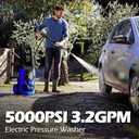 Pressure Washer, 5000PSI 3.2GPM Adjustable Touch Screen with 55FT Total Length Power Washer Electric Powered 4 Nozzles for Driveways Furniture or Cars 2000W, Blue
