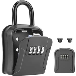 Key Lock BoxPortable Waterproof 4 Digits Combination Lockbox with Removable ShackleResettable Code Safe Security Lock Box for Home, Office, Garage, Apartment Spare Key Storage (1 Pack, Black)