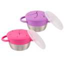Elk and Friends Stainless Steel Snack Cups | Removable Silicone Food Catcher and Travel Lid | Spill-Proof Snack Containers for Baby, Toddler, Kids | Dishwasher Safe | 2 Pack (Pink/Purple)