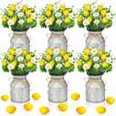 Mimorou 6 Sets Artificial Potted Lemon Decor Fake Fruit Lemon Flowers Table Centerpiece Faux Summer Kitchen Vases Tiered Tray Decor Farmhouse Plant for Indoor Outdoor Home Bathroom Dining