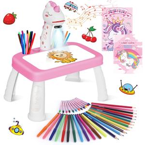 Drawing Projector for Kids with Art Supplies - Includes Drawing Board, Crayons & Coloring Book - Unicorns-Themed Art & Craft Toy for Girls Ages 3-5 Year Old