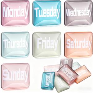 Tellegloww 7 Pcs Days of The Week Magnets Magnetic Colorful Week Labels Decorative Glass Inspirational Magnets for Home Locker School Whiteboard 2.63 x 1.85 Inch Refrigerator Decoration(Morandi)