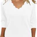 JomeDesign Womens Summer Tops 3/4 Sleeve Casual Dressy Shirts V Neck Loose Fit Blouses (White, L)