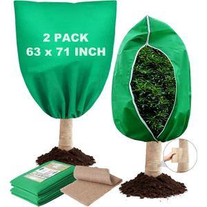 2 Packs Plant Covers Freeze Protection with Burlap Tree Wrap, 63'' x 71'' Plant Covers with Zippers and Drawstrings Winter Frost Cloths for Outdoor Plants & Fruit Trees