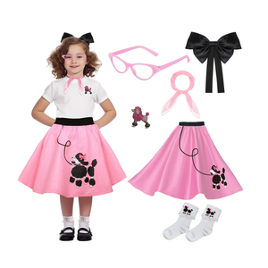 Pikpops 50s Girls Poodle Skirt Kids Sock Hop Outfit, Decades Day Costume - Grease Accessories Bobby Socks, Scarf & Glasses (Pink, 4-6 Yrs)