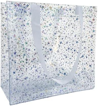 TotePrint 2PCS Clear Printed Star Hand Bag - Versatile Waterproof Embossed Star Work Bag,Shoulder Gift Tote for Women