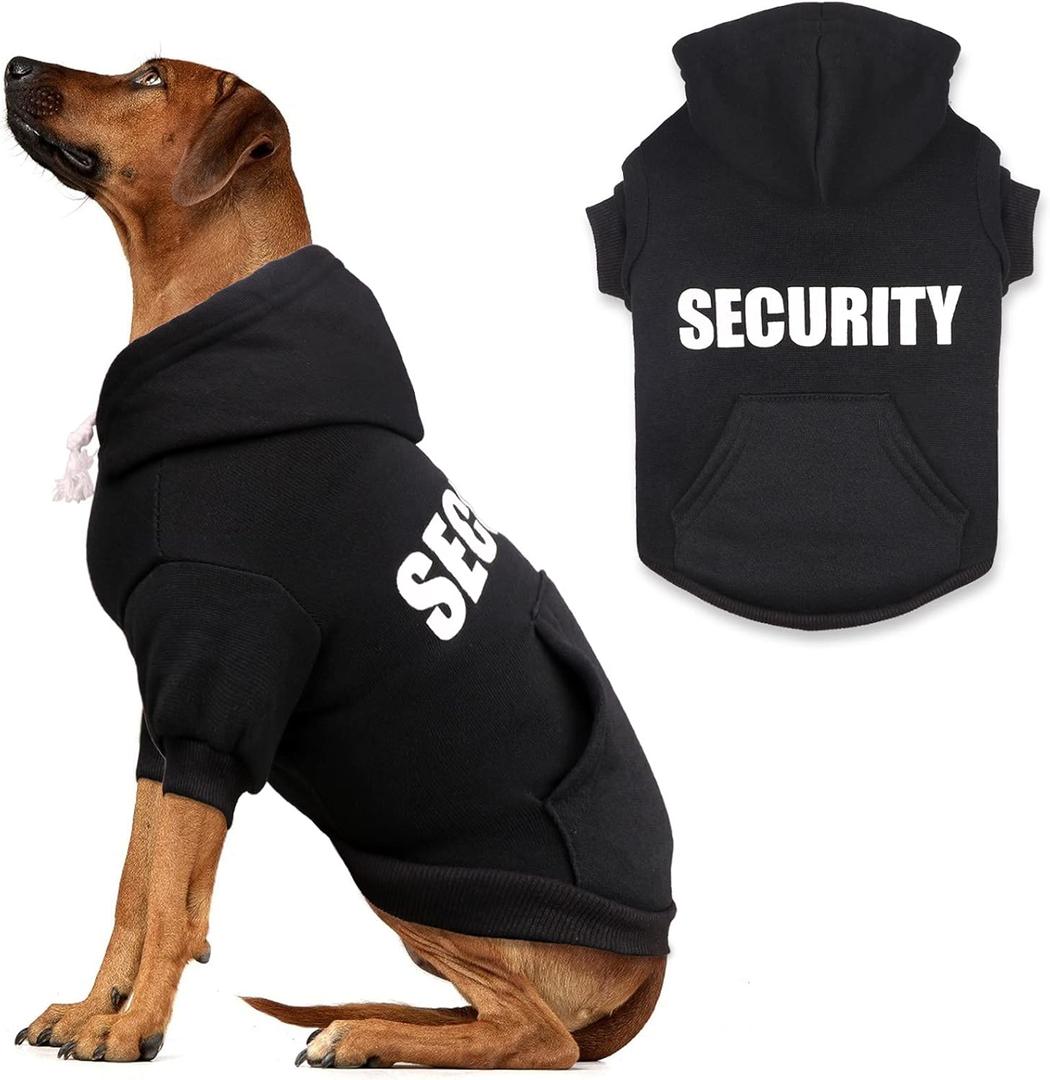 Security Dog Sweater Soft Brushed Fleece Clothes Hoodie Sweatshirt with Pocket Dog Sweaters for Large Dogs(XL,Black)