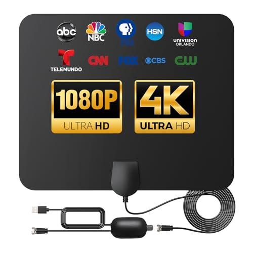 TV Antenna Indoor Long Range, Supports 4K 1080p Smart TV Signal Reception with Signal Amplifier 16ft HDTV Coax Cable