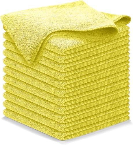 USANOOKS Microfiber Cleaning Cloth Yellow - 12 Pcs 12.5"x12.5" - High Performance - 1200 Washes, Ultra Absorbent Towels Weave Grime & Liquid for Streak-Free Mirror Shine - Car Washing Cloth