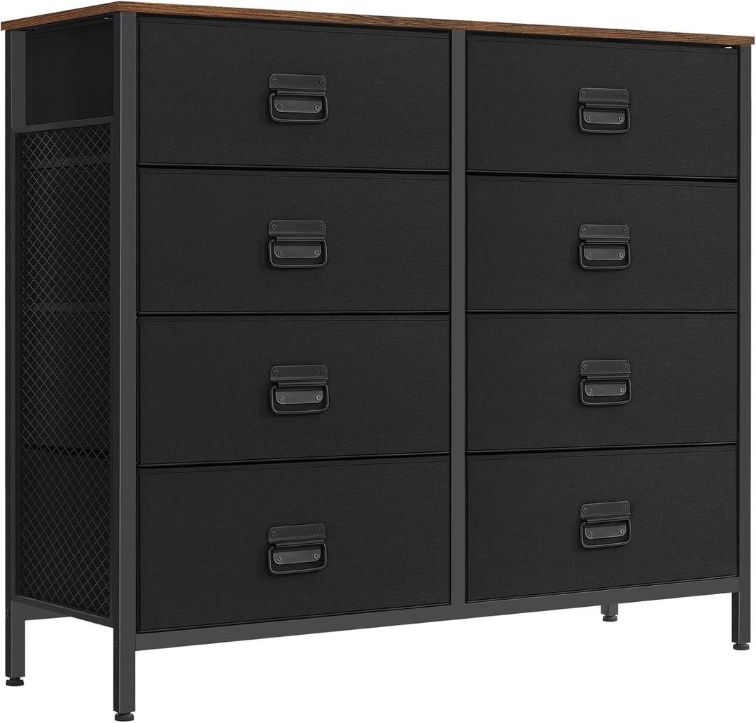 SONGMICS Dresser for Bedroom, Fabric Dresser with 8 Drawers, Storage Organizer Unit with Fabric Drawers, Chest of Drawers, Steel Frame, for Living Room, Entryway, Rustic Brown and Black ULTS228B01