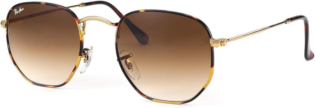 Pro Acme Small Square Sunglasses for Women Men 100% Real Glass Lens Hexagonal Frame (C3 | Tortoise | Brown Gradient)
