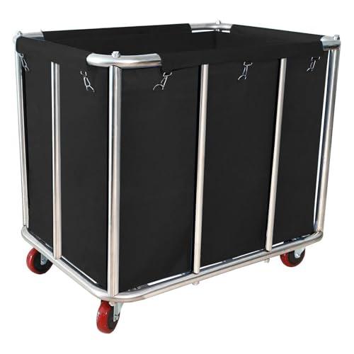 Laundry Cart Commercial Black,11.35 Bushel Large Industrial Rolling Laundry Hamper with 4 Inch Wheels,Household Heavy Duty Laundry Baskets with Stainless Steel Frame, 260 LBS Weight Capacity