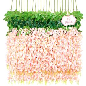 12Pcs Artificial Wisteria Hanging Flowers, 3.6Ft/Pcs Pink Fake Wisteria Garland for Wedding Party Home Garden Indoor Outdoor Decoration
