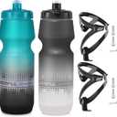 GEMFUL 24oz Bike Water Bottle Holder Combo 2 Pack (Green Black+Black White) | Squeeze Design, Bpa-free, Leakproof, Fits Mtb Mountain Road Bicycle Cycling, Commuting & Gym, Workout, Pull Top Lid