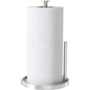 Paper Towel Holder Countertop, Standing Paper Roll Holder with Anti Slip Weighted Base, Stainless Steel Freestanding Paper Towel Holder for Kitchen, Silver