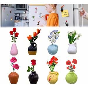 Mini Vase Magnets for Fridge, Ceramic Vase Refrigerator Magnets, Funny Mini Plant Magnets, Small 3D Plant Vase, Suitable for Fridge, Kitchen, Office Decoration (8Pcs)