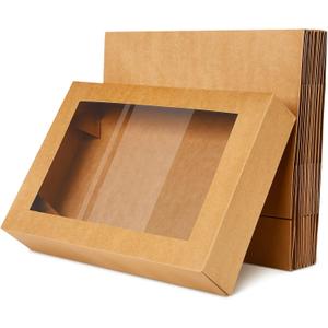Gersoniel 19x14x4 Inch Half Sheet Cake Boxes Large Rectangle Bakery Boxes with Window Cardboard Treat Packaging Bakery Take out Containers for Pastry Baking Donuts Cupcake Pie(Brown,10 Pack)